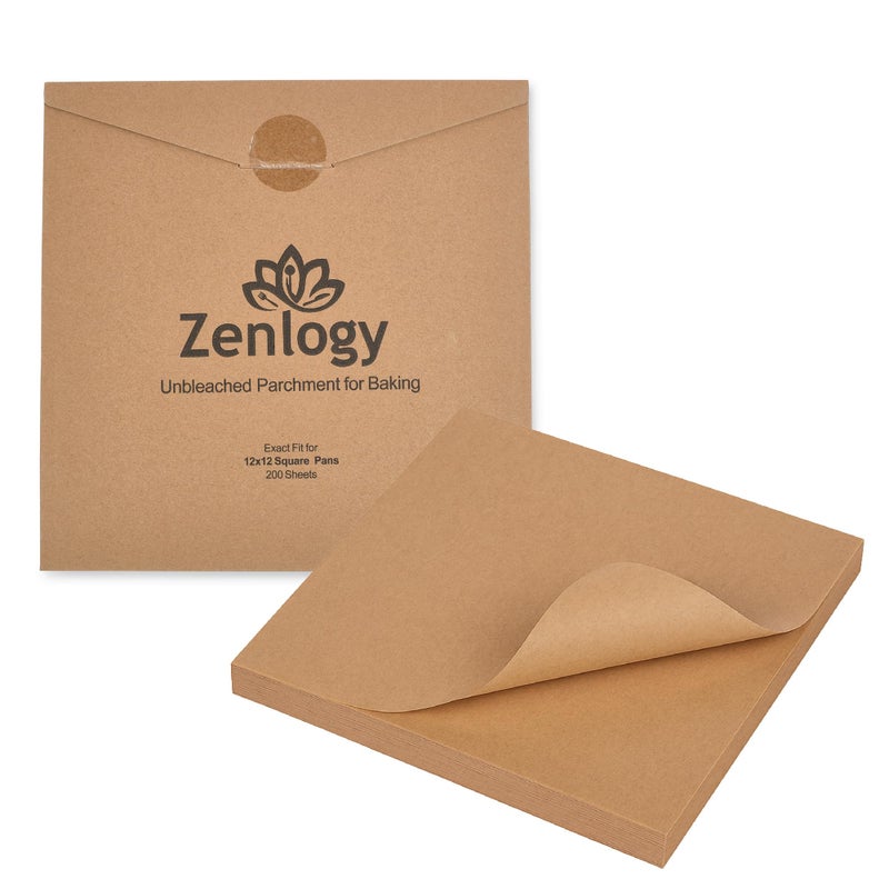 Zenlogy 12x12 Parchment Paper Squares (200 Sheets), Unbleached, High Heat, Non-stick, Pre-cut Baking Paper for Dehydrator, Ninja Foodi Flip Air Fryer, Toaster Oven, and so much more. - Image 1